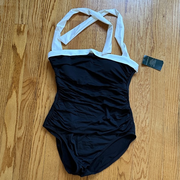 Polo Ralph Lauren Black and White One-Piece Swimsuit - Picture 1 of 8